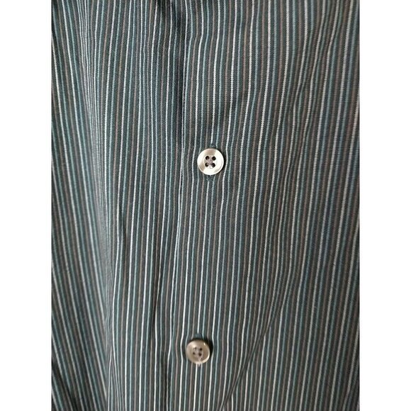 $ VanHeusen Studio Men's Long Sleeve Teal Grey Striped Dress Shirt Size L - Picture 5 of 12